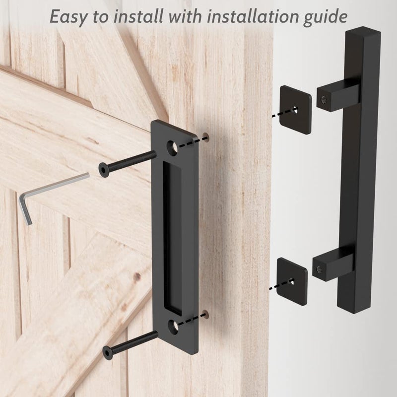 SKYSEN 2 Pack 12" Barn Door Handles, Sliding barn Door Pull Handle, No Gap Flat Plate Design- Heavy Duty- Square- Easy to Install- Matt Black (685-2) - Image 3